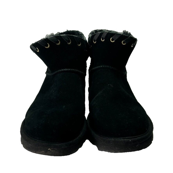 UGG Aidah Boots Women 9 Short Black Suede Leather Wool Lined Winter Comfy - Picture 2 of 11